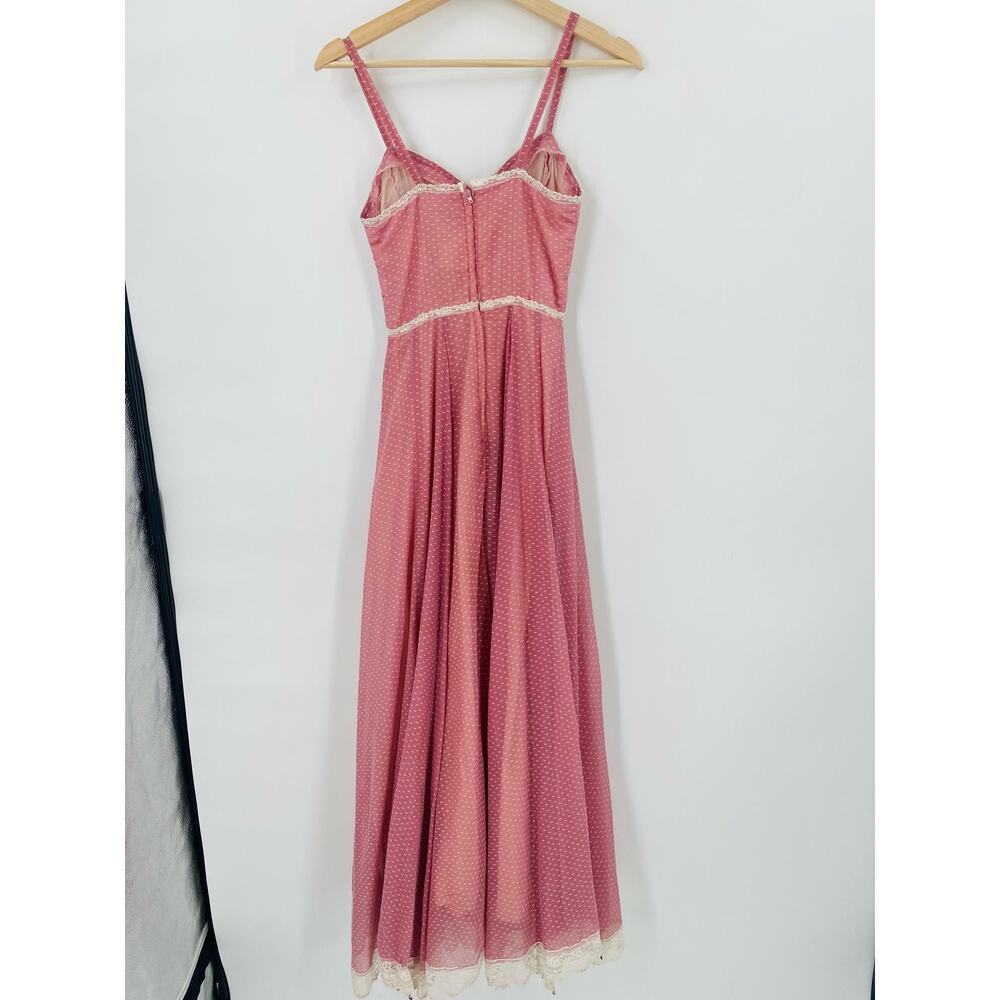 Gunne Sax 5 Pink Polka Dot Cottage Core Pearl Button Prairie maxi Dress - Picture 7 of 9